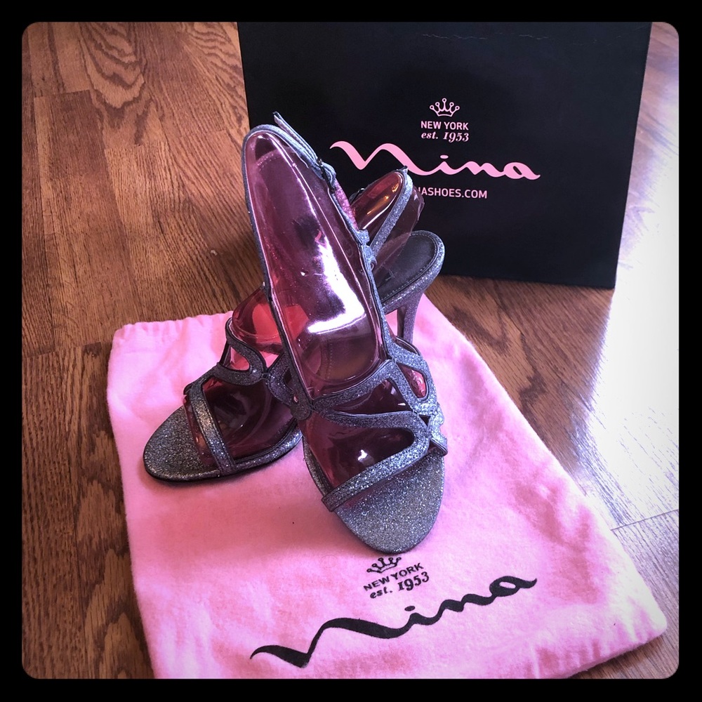 Nina Unilora-YG Dk Nickel Baby Silver Bling heels